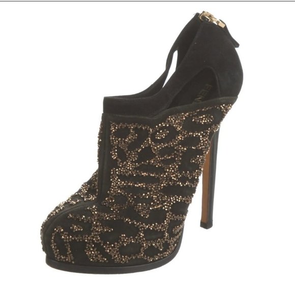 Fendi Black and Gold Animal Print Booties 36.5  EU - Picture 1 of 5